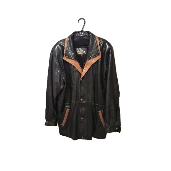 VTG La Pelle Karpeta Men’s Napa Leather Coat Black & Tan Canada Power Dressing - Picture 2 of 8